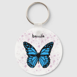 Magiskt blå fjäril rosa glitter art nyckelring