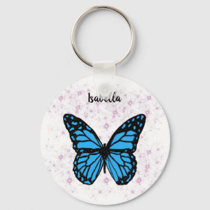Magiskt blå fjäril rosa glitter art nyckelring