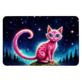 Magiskt blåögt kattdjur under ljusa stjärnor magnet