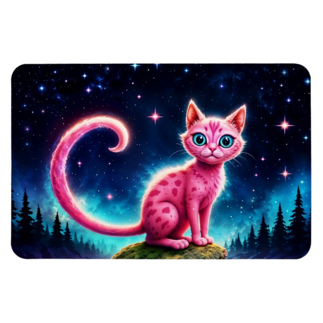 Magiskt blåögt kattdjur under ljusa stjärnor magnet (Horisontell)