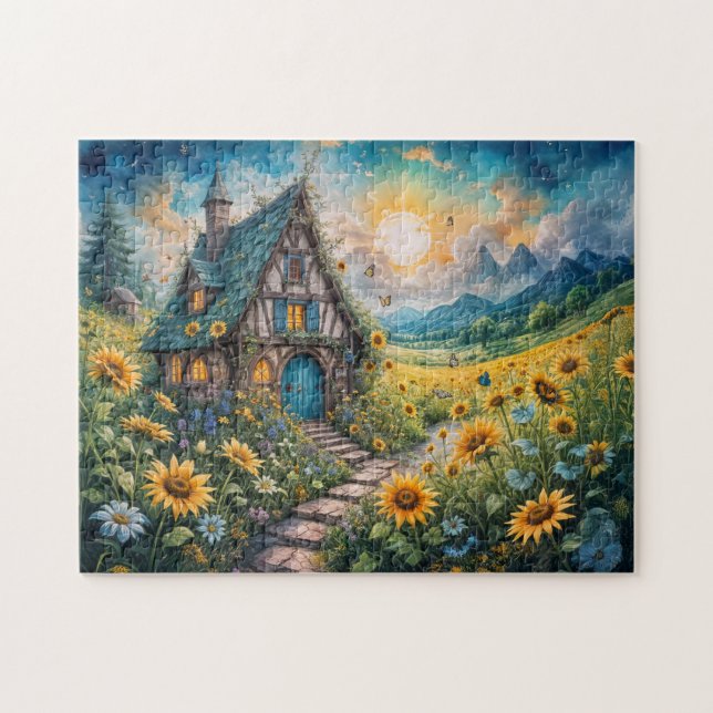 Magiskt bomull med solros Fält Pussel (Horisontell)