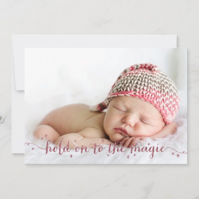 Magiskt damm i Rosa 3-fotokort för Helgdag Julkort (Framsida)