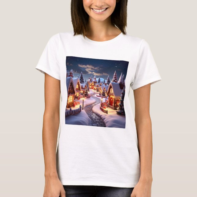 Magiskt Gingerbread-by vid Natt  T Shirt (Framsida)