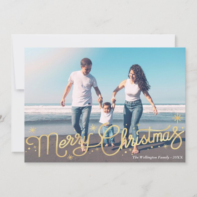 Magiskt hälsningskort för guld-skript julkort (Framsida)