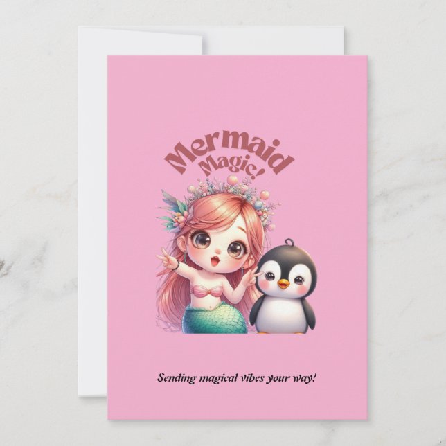 Magiskt kort för julSjöjungfru med Penguin-Roligt (Framsida)