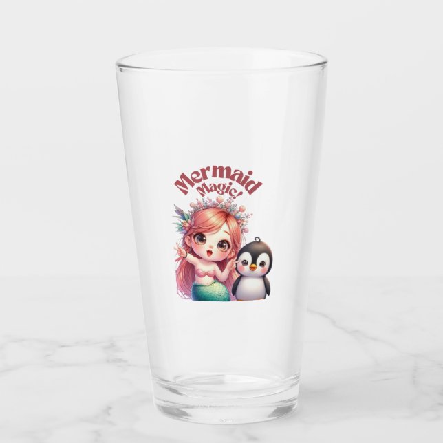 Magiskt kort för julSjöjungfru med Penguin-Roligt Glaskopp (Framsida)