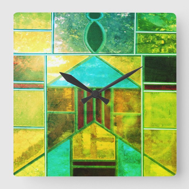 Magiskt ljus som svänger från fönstren fyrkantig klocka (Framsida)