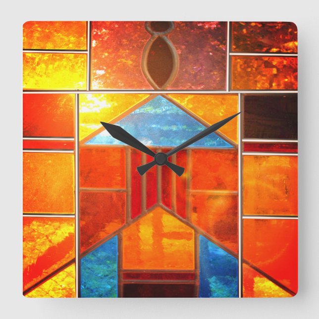 Magiskt ljus som väller ut från fönstren fyrkantig klocka (Framsida)