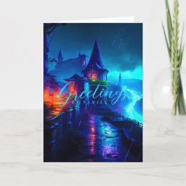 Magiskt neon-fantasy-slott Cyberpunk-natt Kort