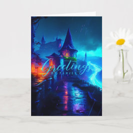 Magiskt neon-fantasy-slott Cyberpunk-natt Kort