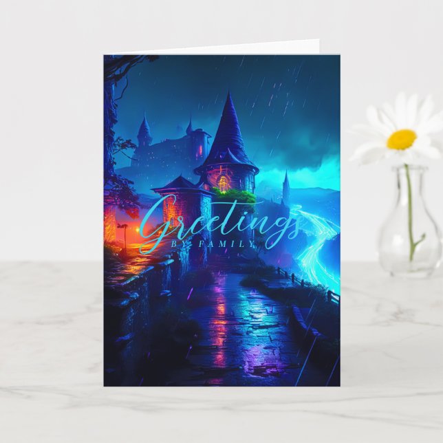 Magiskt neon-fantasy-slott Cyberpunk-natt Kort (Liten växt)