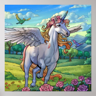 Magiskt regnbågsenhörning Pegasus sagokungarike Poster