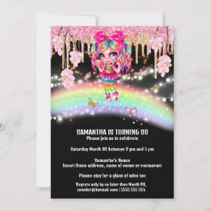 Magiskt regnbågsfantasi glitter ljus blommigt inbjudningar
