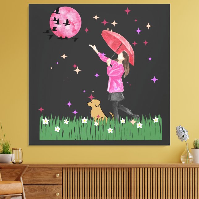 Magiskt Rosa Akvarell Sträckt Canvastryck (Insitu (Vardagsrum))