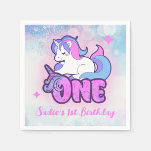 Magiskt Rosa Lila Glitter Unicorn 1:a födelsedag Pappersservett