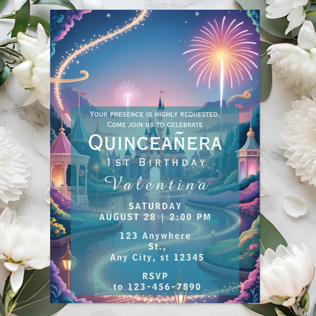 Magiskt Sagoslott Baby Flicka Födelsedag Inbjudningar (Skapare uppladdad)