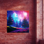 Magiskt skog nattetid canvastryck<br><div class="desc">Abstraktens konst inspirerad av natur,  rymd och magi. Färgfull scenvy av magisk natt med gnistor,  rymd ljus,  stjärnstoft och Måne. Perfekt för omgivande rum,  barnrum eller sovrum.</div>