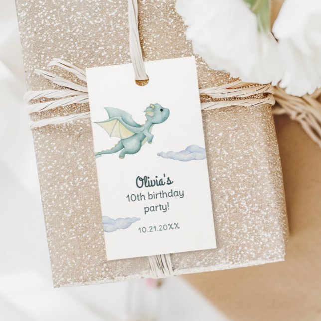 Magiskt Slott Söta Drakar Barnkalas Presentetikett (Skapare uppladdad)