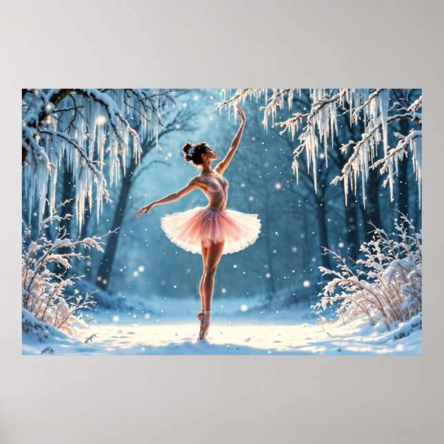 Magiskt snowfall ballerina vinterpoise art poster (Framsidan)