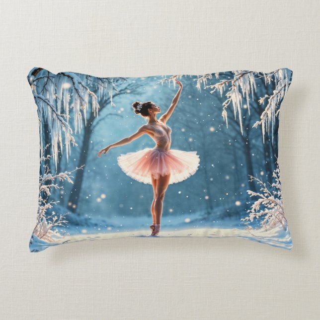 Magiskt snowfall ballerina vinterpoise art prydnadskudde (Framsidan)