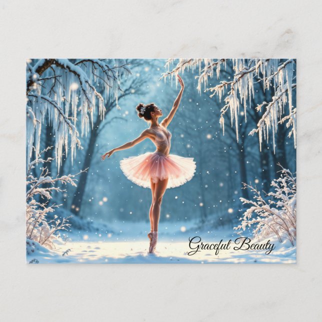Magiskt snowfall ballerina vinterpoise art vykort (Framsida)