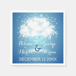 Magiskt träd med mousserande ljus blå bröllop pappersservett