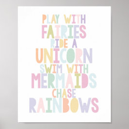 MAGISKT UNICORN, ÄLVOR, SJÖJUNGFRUAR, RAINBOWS-UTS POSTER