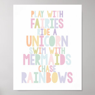 MAGISKT UNICORN, ÄLVOR, SJÖJUNGFRUAR, RAINBOWS-UTS POSTER