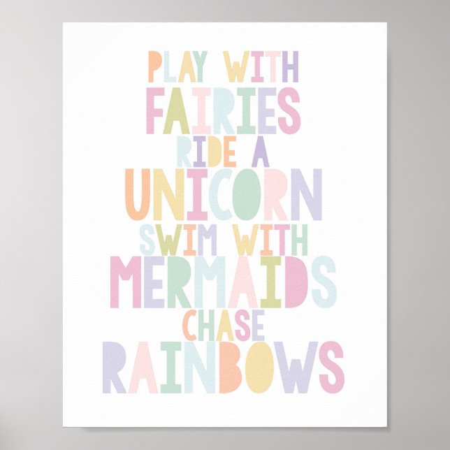 MAGISKT UNICORN, ÄLVOR, SJÖJUNGFRUAR, RAINBOWS-UTS POSTER (Framsidan)