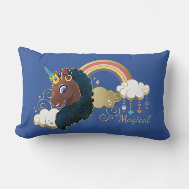 Magiskt Unicorn Rainbow & Clouds Design Lumbarkudde (Framsida)