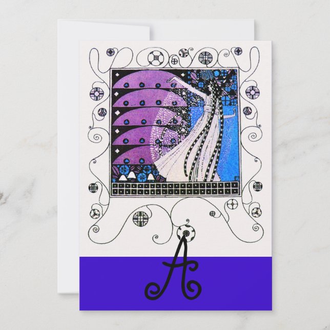 MAGISKT VÅR, ljusblå lila svart blått Inbjudningar (Framsida)