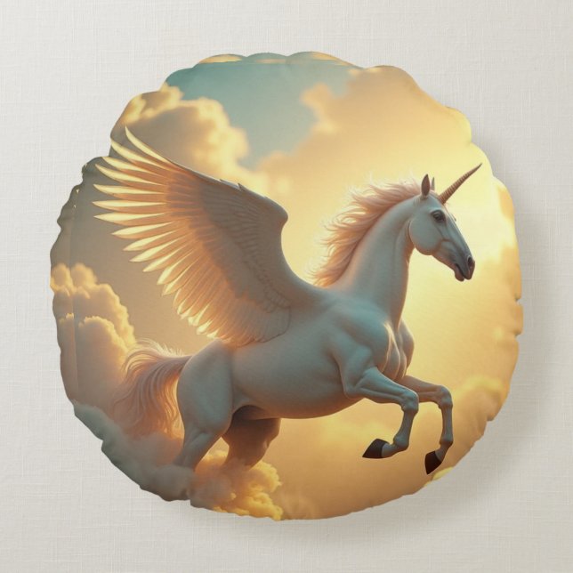 Magiskt vingade Unicorn himmel Monogram Namn Rund Kudde (Framsidan)