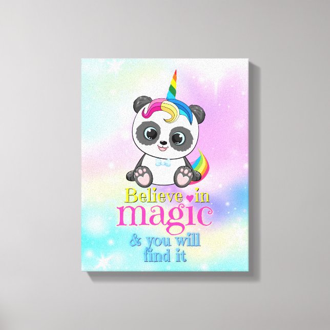 Magnesikonpanda på regnbågsbakgrund canvastryck (Framsida)