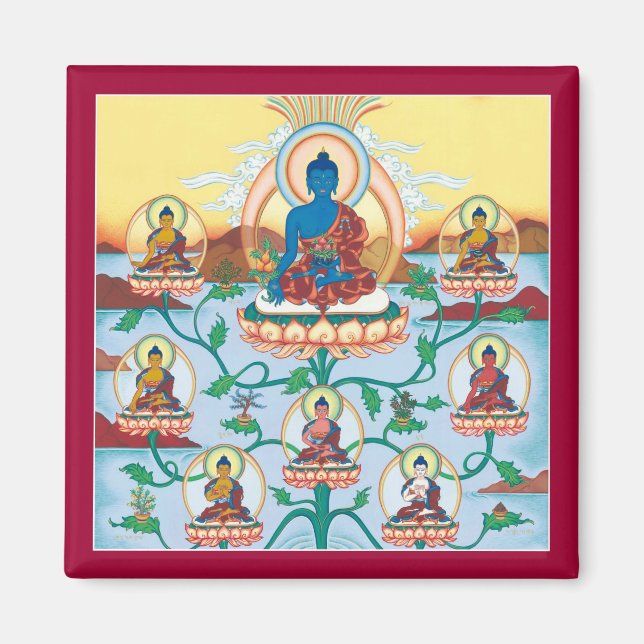 MAGNET 8 Medicine Buddhas - kvadratmagnet (Framsidan)