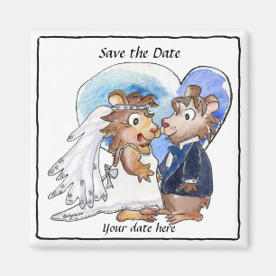 Magnet Blue Heart Cute Bröllop spara datum