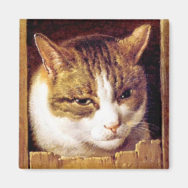 Magnet: "Cat Peeping through a fence" Magnet (Framsidan)