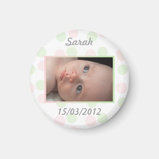 Magnet faire-part de naissance pois rose et vert (Framsidan)