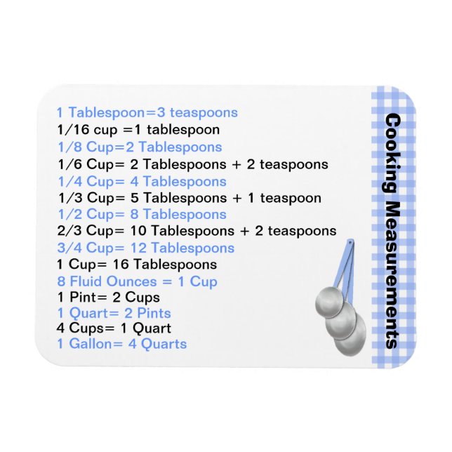 Magnet för Blue & White Cooking Measurement Chart (Horisontell)