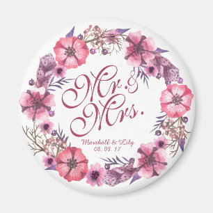 Magnet för bröllop för personlig rosa blom-