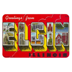 Magnet för Elgin Illinois IL stor brevvykort!!!