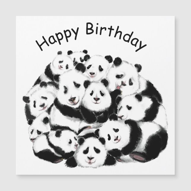 Magnet för födelsedagskort med Panda-familj (Framsida)