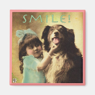 Magnet för foto för leende för vintagehundColli