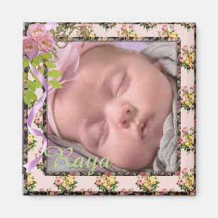 Magnet för foto för nyfödd bebis för rosa- &