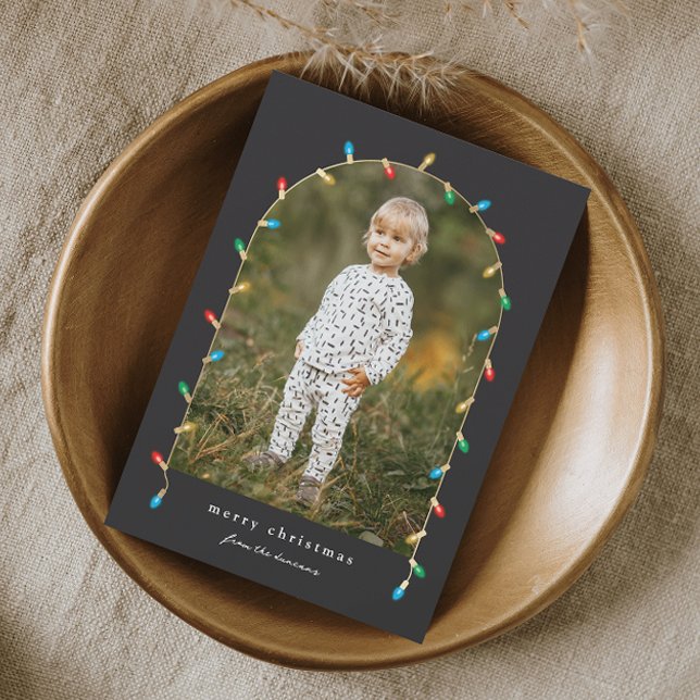 Magnet för jullfotopapportet Ljus Arch Helgdag (Elegant Christmas Lights Arch Photo Christmas Holiday Magnetic Card.)