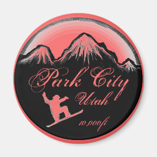 Magnet för Park City Utah rosa snowboardkonst