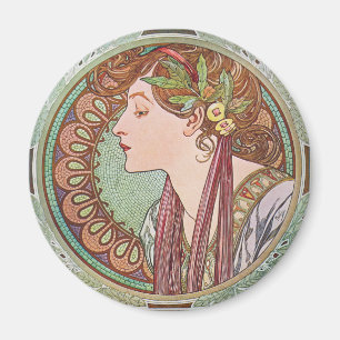 Magnet för runda för Alphonse Mucha lagrarart