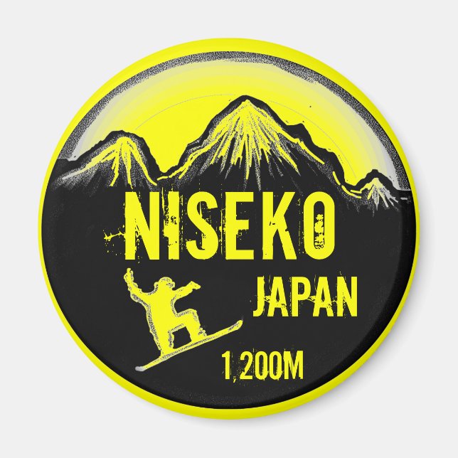 Magnet för souvenir för Niseko Japan gul (Framsidan)