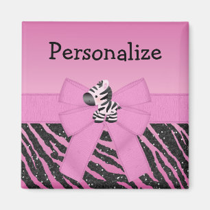 Magnet för utskrift av Rosa Zebra, Bow & Glitter