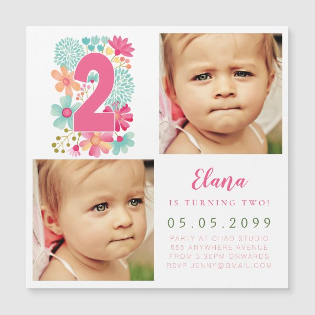 MAGNET Girls Guld nummer 2 2ND födelsedagsfoto (Framsida)