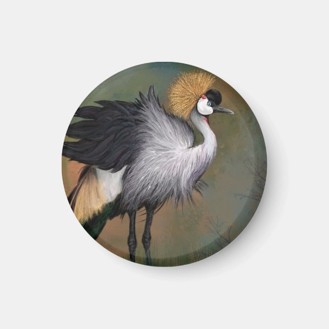 Magnet Grått Crowned Crane Bird (Framsidan)